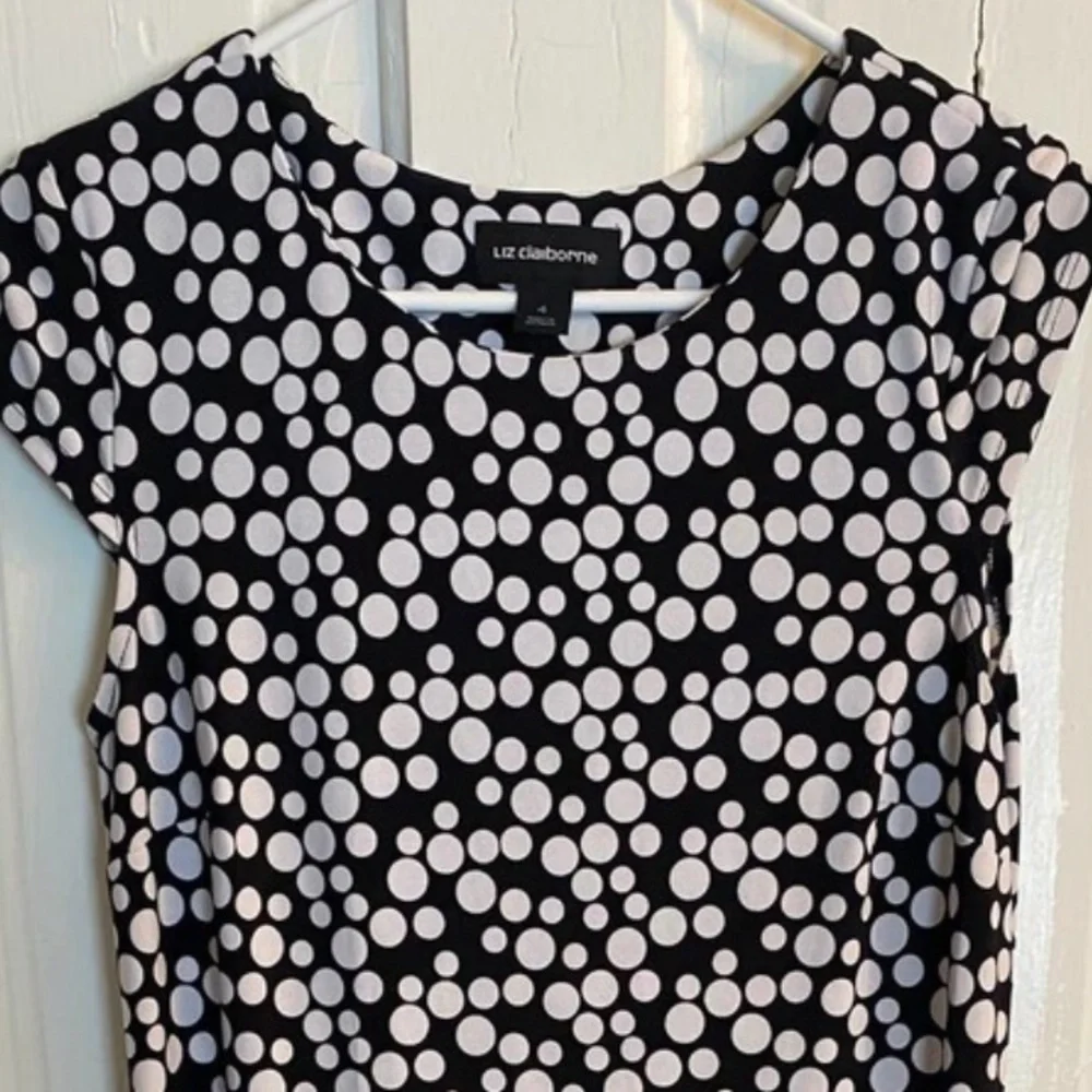 Liz Claiborne Black White Blue Polka Dot Dress